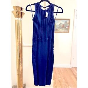 NWT. Ronny Kobo Stretch Midi Dress. Navy. Sz M.